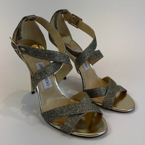 Jimmy Choo Gold/Light Bronze Glitter Sandals, EU 41 - Picture 1 of 16